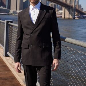 Au Noir Men's Dark Grey Double-Breasted Blazer and Pants